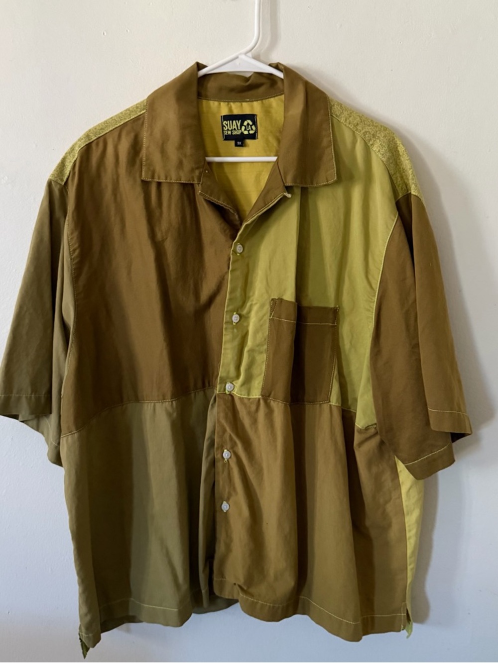 Olive & Brown Patchwork Short-Sleeve Shirt